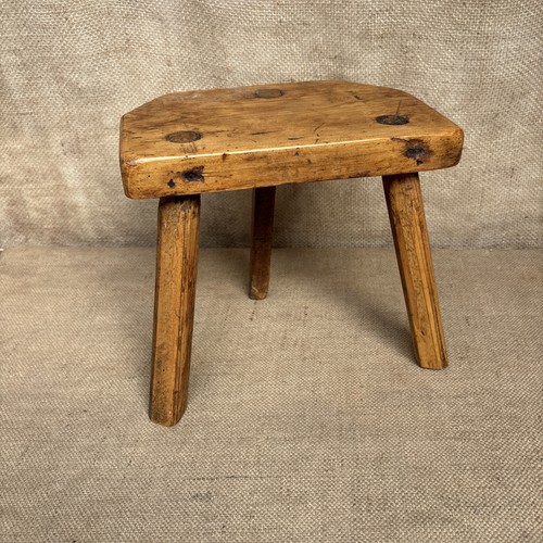 Antique pine milking stool - pine,