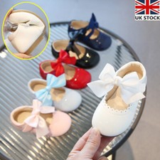KIDS GIRLS SPANISH RIBBON BOW WEDDING PARTY PATENT INFANTS TODDLER SHOES SIZE UK