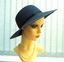 Retro 1940`s, wartime style Ladies  navy blue woven  Hat with bow flourish