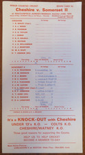 Cheshire V Somerset 11 Minor Counties Cricket Score Card Macclesfield 1974