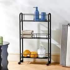 Trolley Slim Line Cart Rack Tray Shelf Rolling Wheel Bathroom Storage 3 Tier