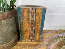 Vintage Reclaimed Hand Carved Indian Wooden Pillar Base Candle Holder Plinth