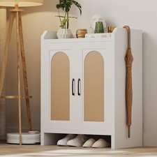 Mericonia 5-Layer Rattan Shoe Cabinet Hallway Storage Double Wooden Doors