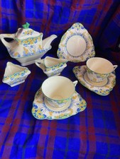 CROWN DUCAL ART DECO MEADOWSWEET PART CHINA TEASET 3 Sided Teapot, milk & sugar