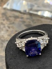 Diamonique Simulated Tanzanite Cluster Ring By TOVA. Size P. New AND Fabulous