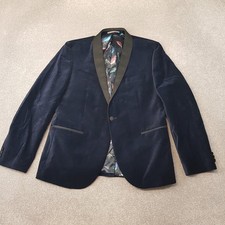 Next Mens Jacket 46R Blue Velvet Slim Tuxedo Smoking Blazer Satin Lapels Dinner