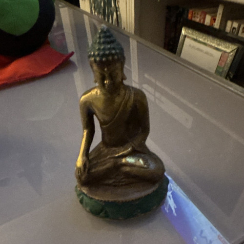 Brass meditating buddha statue - buddha,