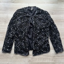 RARE CLOTHING CO VINTAGE 100% Silk Beaded Sequin Evening Jacket Size Large