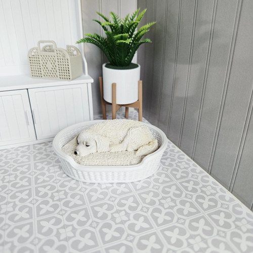 White rattan bouclé dog - dog, bed