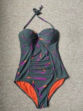 Jasper Conran Khaki Swimming Costume Swimsuit Size 12 Halterneck Or Strapless