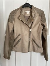 Ladies H & M Biker Jacket Faux Suede Faux Leather Beige Brown Size UK8