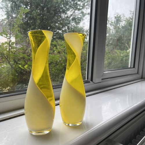 Pair vintage hand blown - vintage, yellow