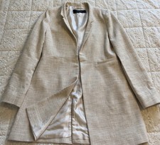  Sand Beige ZARA Basic Collection Long Blazer/Coat Size L Fits M Cotton Blend