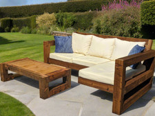 Solid Wood Garden Sofa 3 seat
