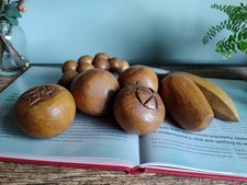 Carved Wooden Fruit Seven Vintage Fruits Including Bunch of Grapes & Banana 