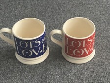 Rare Bridgewater Red & Blue " Lots of Love "  Big Love Pair of Espresso Mug 6cm