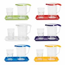 Harfield Polycarbonate Plastic Bedside Locker Set 750ml Jug Tumbler Tray HQ