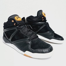 Reebok The Pump Omni Lite HSL Size UK 9.5 Black Orange Leather Suede Trainers 