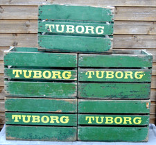 Old ORIGINAL  1950*/ 1960* TUBORG BEER Wooden TRANSPORT CRATES For GLASS BOTTLES