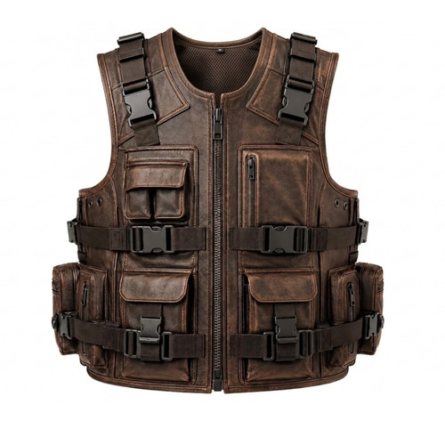 Men brown leather tactical - brown,