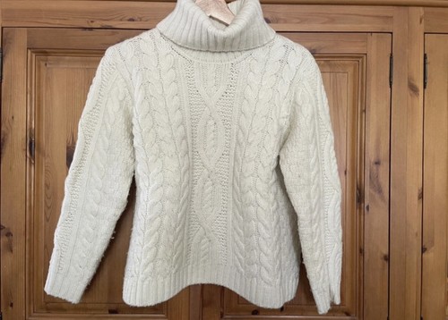 Cream aran jumper roll neck - cream,