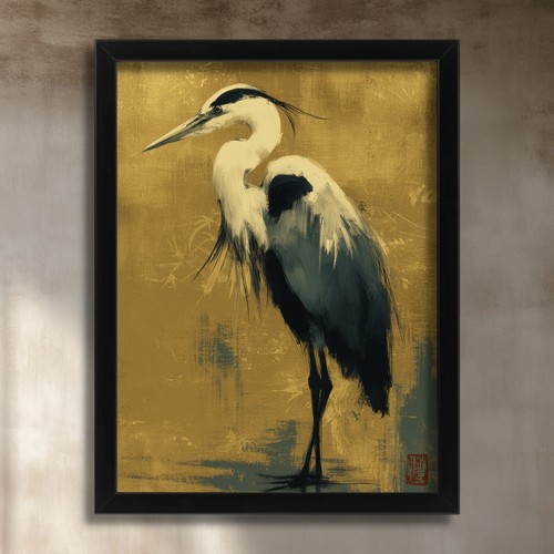 Vintage heron wall - vintage, art