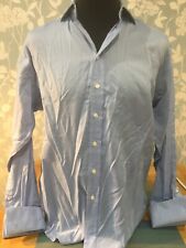Austin Reed Casual Shirt Blue Micro Check Adult XXL 16" Collar Cufflink Rqd (P8)