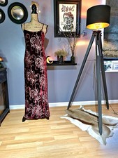 VTG 90s Y2K Burgundy Velvet Devore Slip Dress UK 12/14 (US 10)