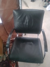 pair of midcentury Thonet chrome and black leather arm chairs model no S64P