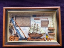 Nautical Diorama Framed Wall Display Shadow Box 3D Vintage Ship Picture