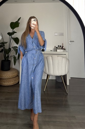 Zara linen blue buttoned - zara, 50%