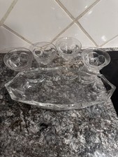 Vintage glass Floral Pattern oval banana boat/serving dish scalloped Edge 4 Cups