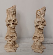Pair Of  Skull Candlesticks , cream , Gothic