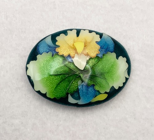 Vintage enamel oval orchid - vintage,