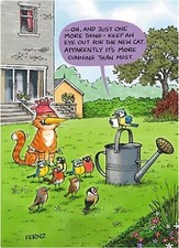 Funny Birthday Card Cat Birds