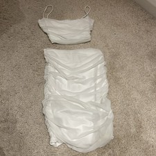 Oh Polly White Ruched Two Piece Top And Skirt Set, Size 6 