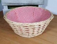   Round Bread Basket vintage  red white check liner Roll Buns Container  