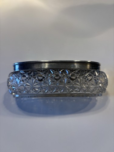 Silver cut glass trinket pot - silver,