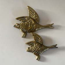 Pair of Flying Ducks Wall Hanging Decor Art Brass Retro MCM