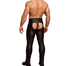 Men's Real Leather Gay Chaps Heavy Duty Cowboy Biker Chaps Western BLUF Trousers