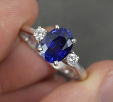 Beautiful Blue Sapphire and Diamond 14ct White Gold Trilogy Ring
