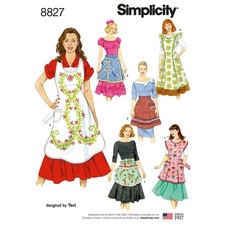 SIMPLICITY 8827 MISSES' APRONS Sewing Pattern 5 Designs Full & Half Apron S-L