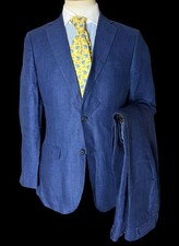 Hawes & Curtis Angelico Linen Suit 36R / W30” Royal Blue Slim Fit Herringbone