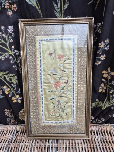 Vintage framed chinese - chinese, silk