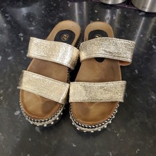 River Island Womens UK 5 EU 38 Gold Embellished Platform Espadrille Sandals 