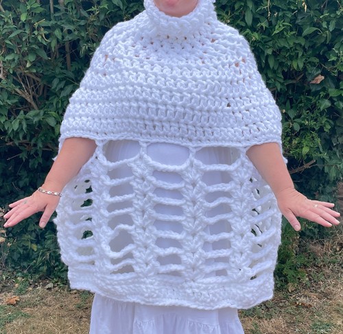 Hand crochet white - hand, poncho