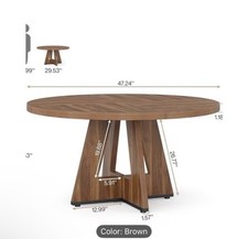 47 Inch Round Farmhouse Kitchen Table – Large Wooden Dining Table for 4, Ideal f