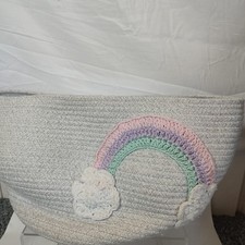 Toy Storage Basket Grey Cloud Rain Bow Kids Bedroom Playroom Nursery Chunky