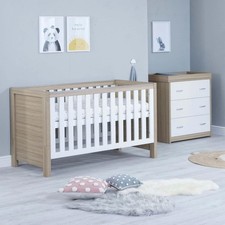 Nursery Furniture Set Cot Bed Wardrobe Chest Drawers Solid Wood White Oak 2Pcs