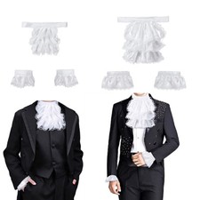 Medieval Victorian Lace Jabot & Cuffs Detachable Collar Ruffle Wrist Set UK